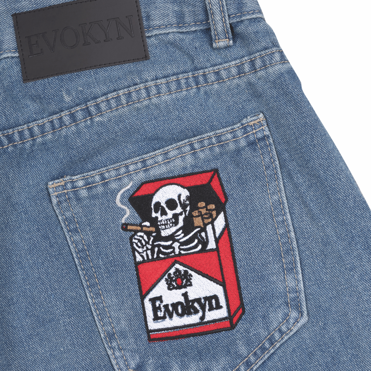 Embroidered Skeleton Cigarette Denim