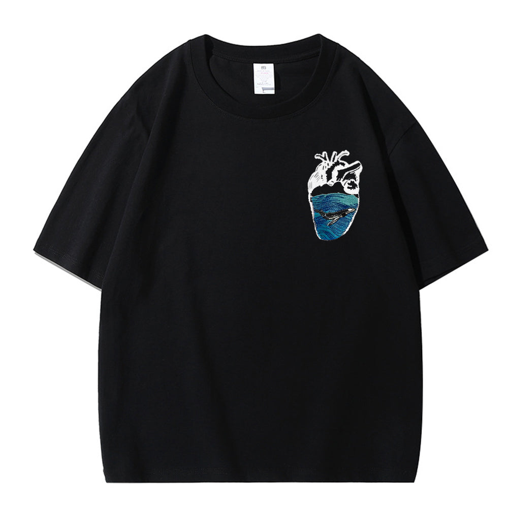 Ocean Heart Embroidery Graphic T-Shirt