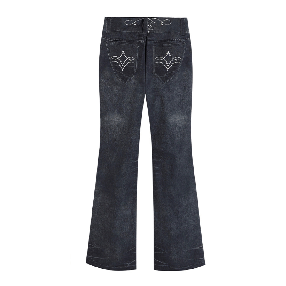 Vintage Flared Rhinestone Silhouette Jeans