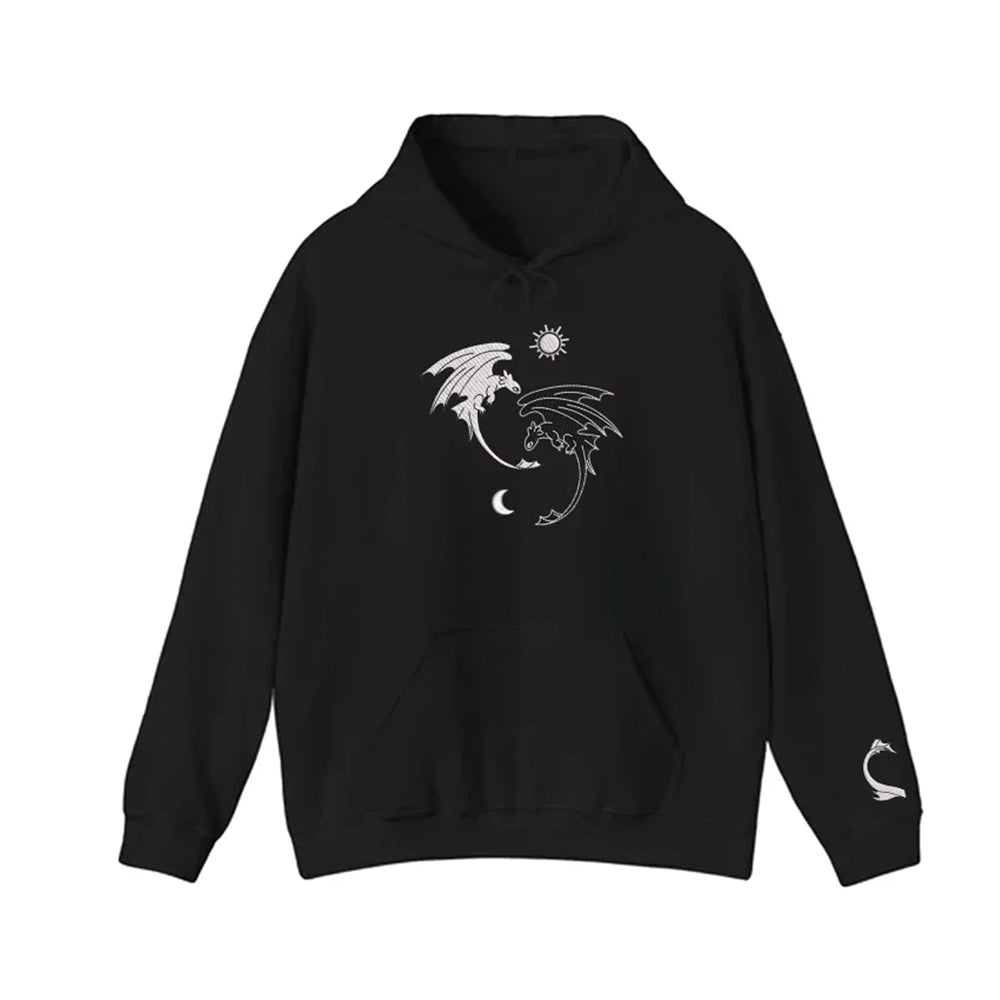 Night Fury And Light Fury Embroidered Black And White Hoodie