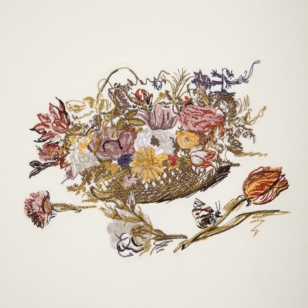 Embroidered Vintage Floral Still Life T-Shirt