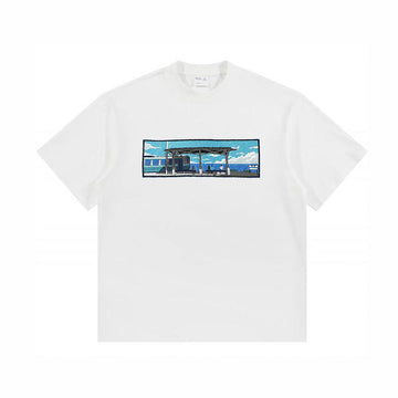 Seaside Platform, Waiting For The Train Creative Pattern Embroidered T-shirt