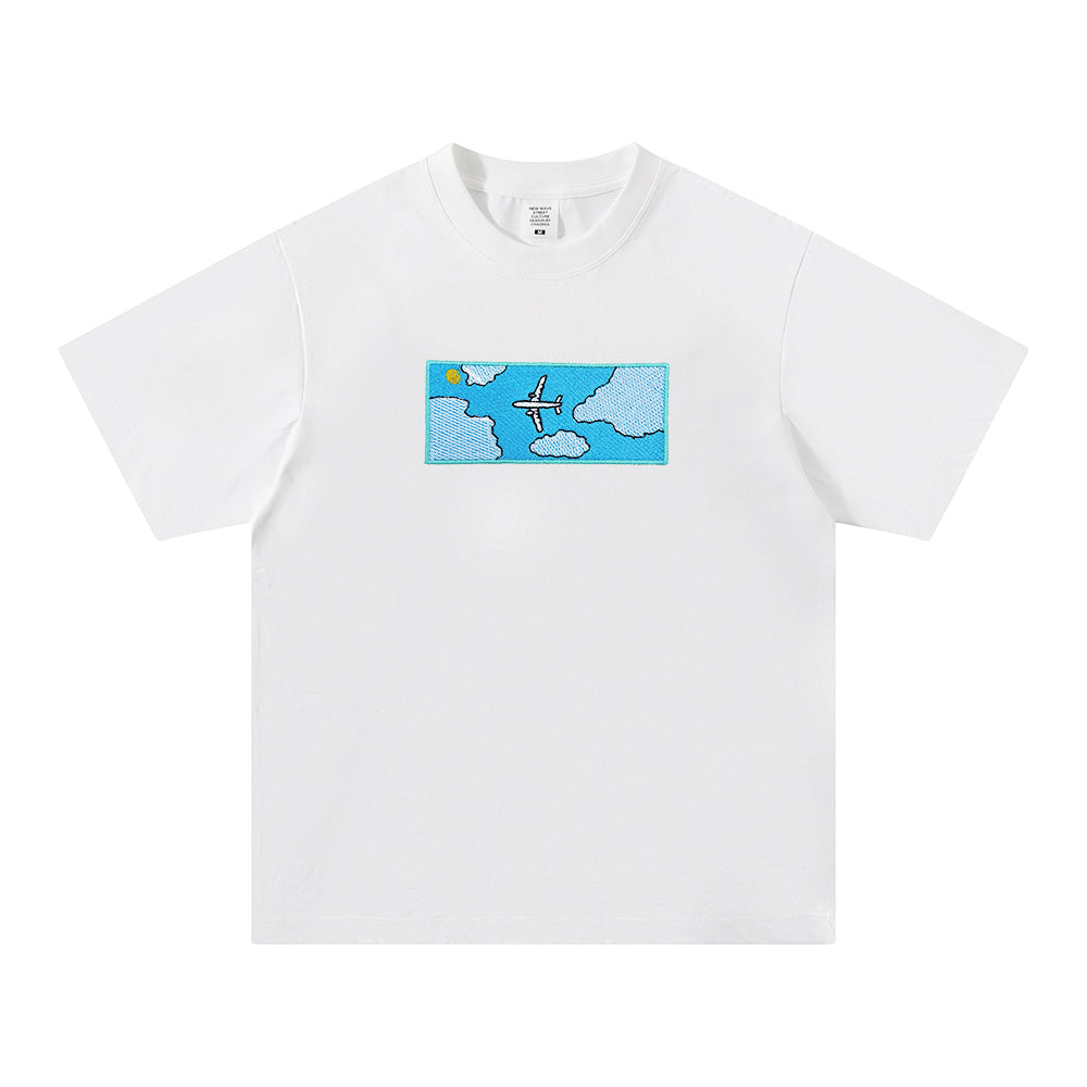 Airplane Pattern Embroidered Creative T-shirt