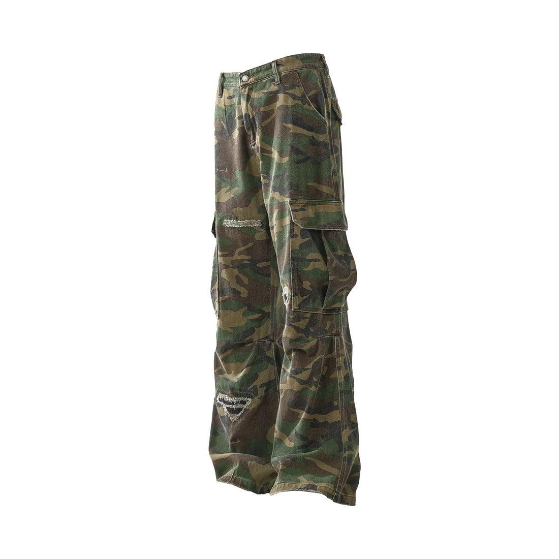 Ripped Camouflage Flared Cargo Pants