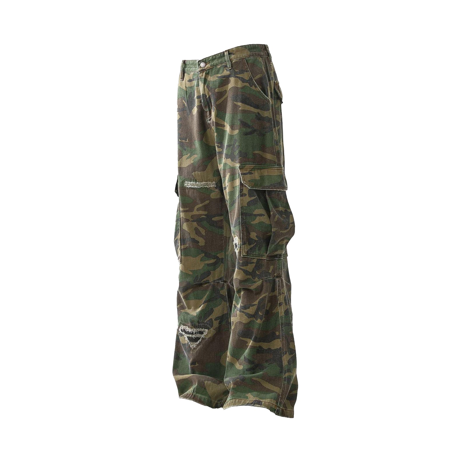 Ripped Camouflage Flared Cargo Pants