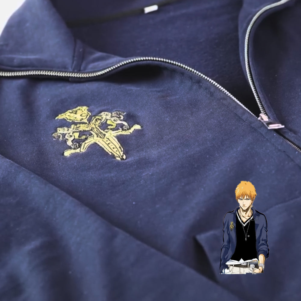 Cartoon Embroidered Zipper Sweatshirt