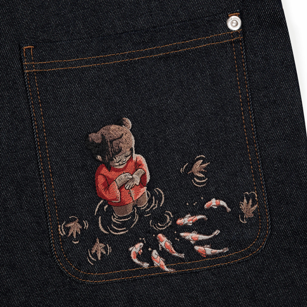 Embroidered Koi Fish Denim Jeans