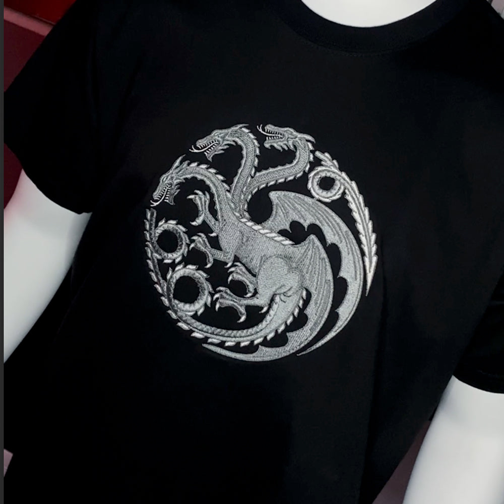 Three-headed Dragon Pattern Embroidered T-shirt