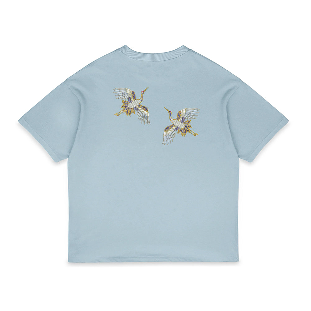 Embroidered Crane Pattern T-shirt