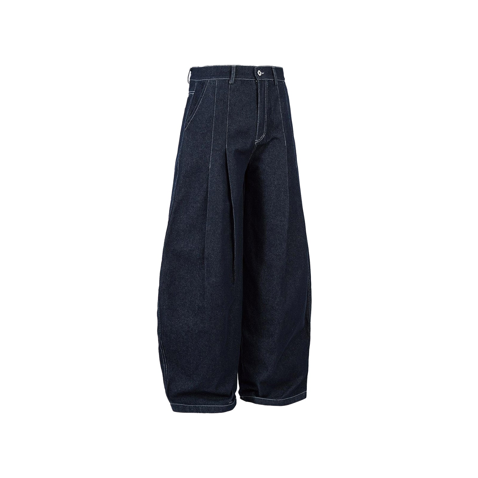 Deconstructed Contrast Stitching Pleated Baggy Barrel Jeans