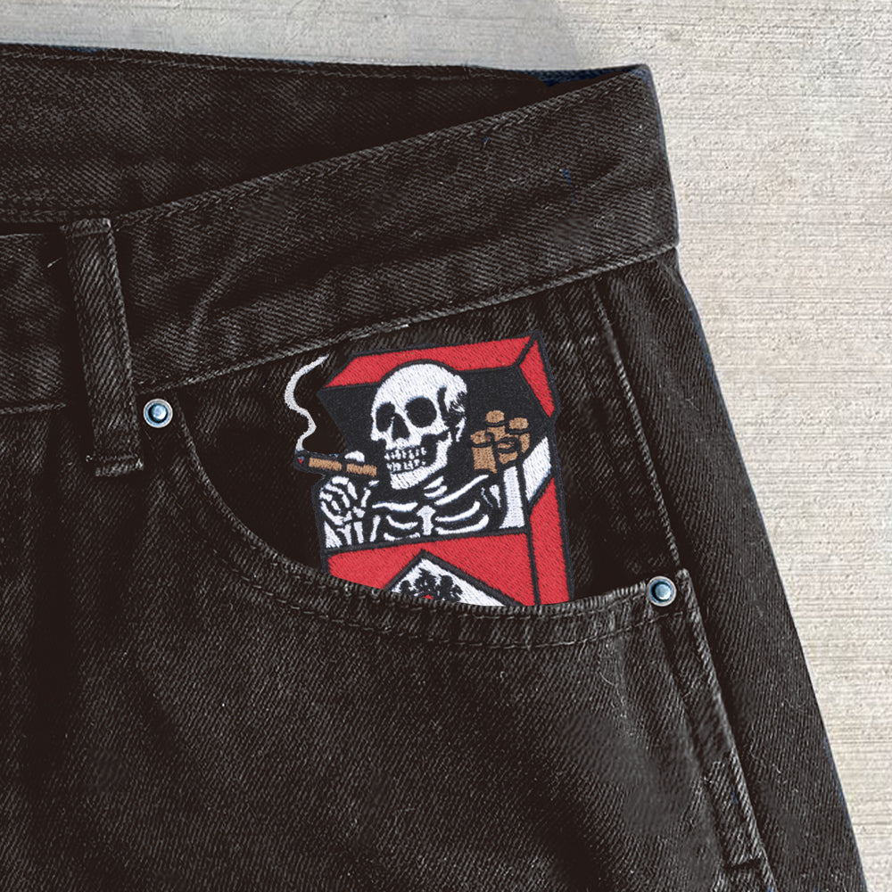 Cigarette Skull Embroidered Jeans