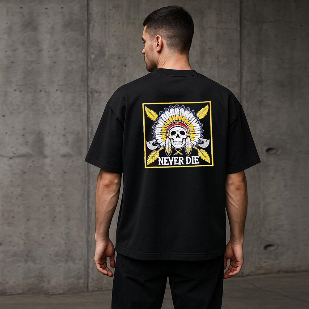 Conquer Skull Tribal Street Style Embroidered T-Shirt