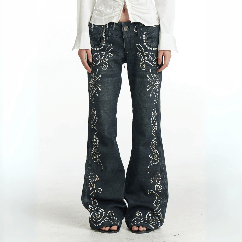 Vintage Flared Rhinestone Silhouette Jeans