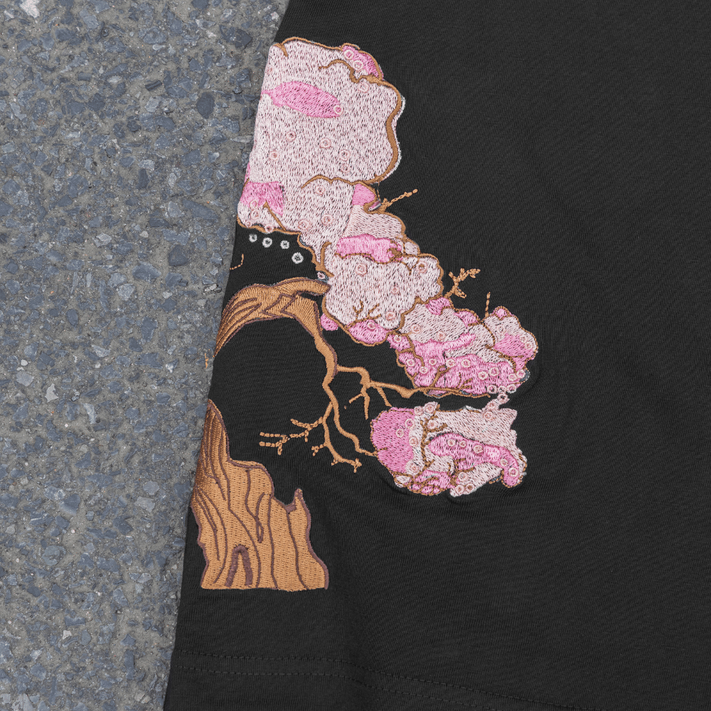 Embroidered Tee with Sakura Blossom Tree