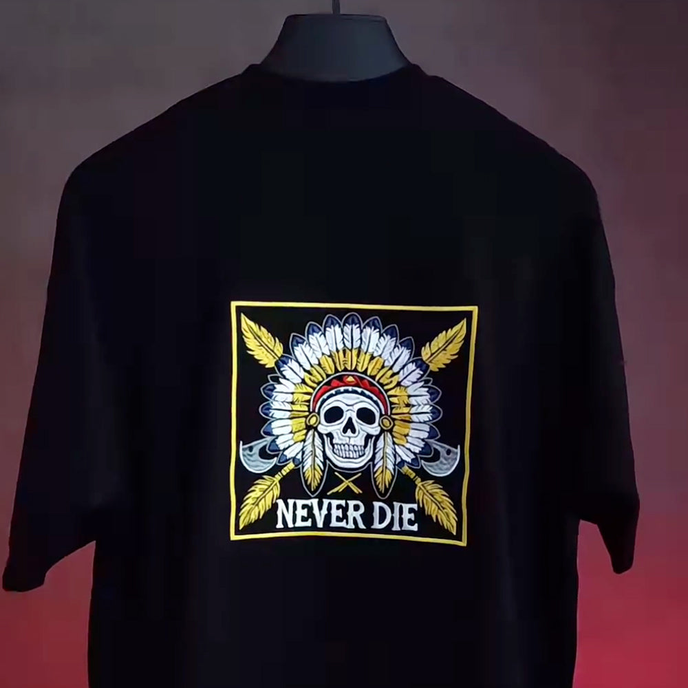 Conquer Skull Tribal Street Style Embroidered T-Shirt