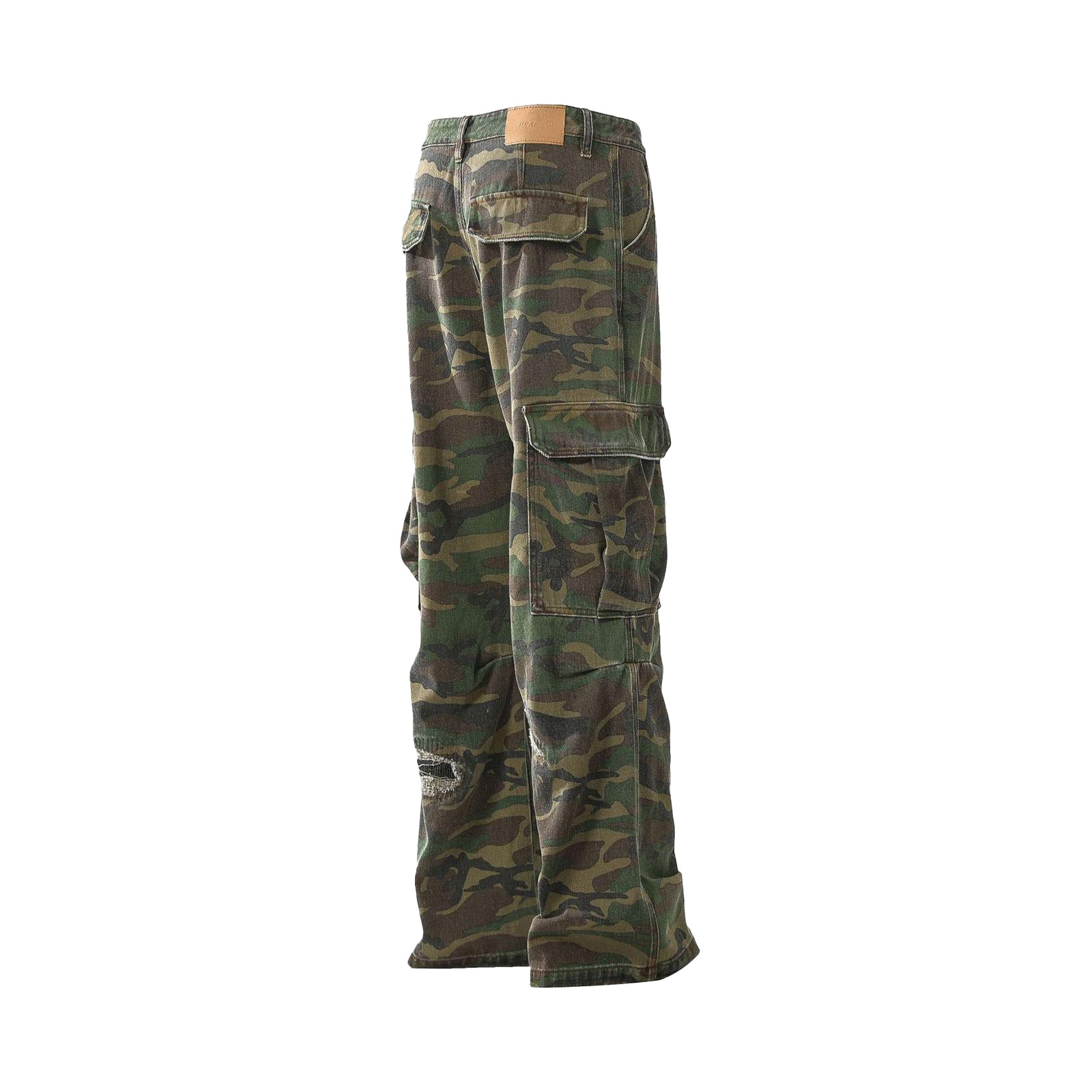Ripped Camouflage Flared Cargo Pants