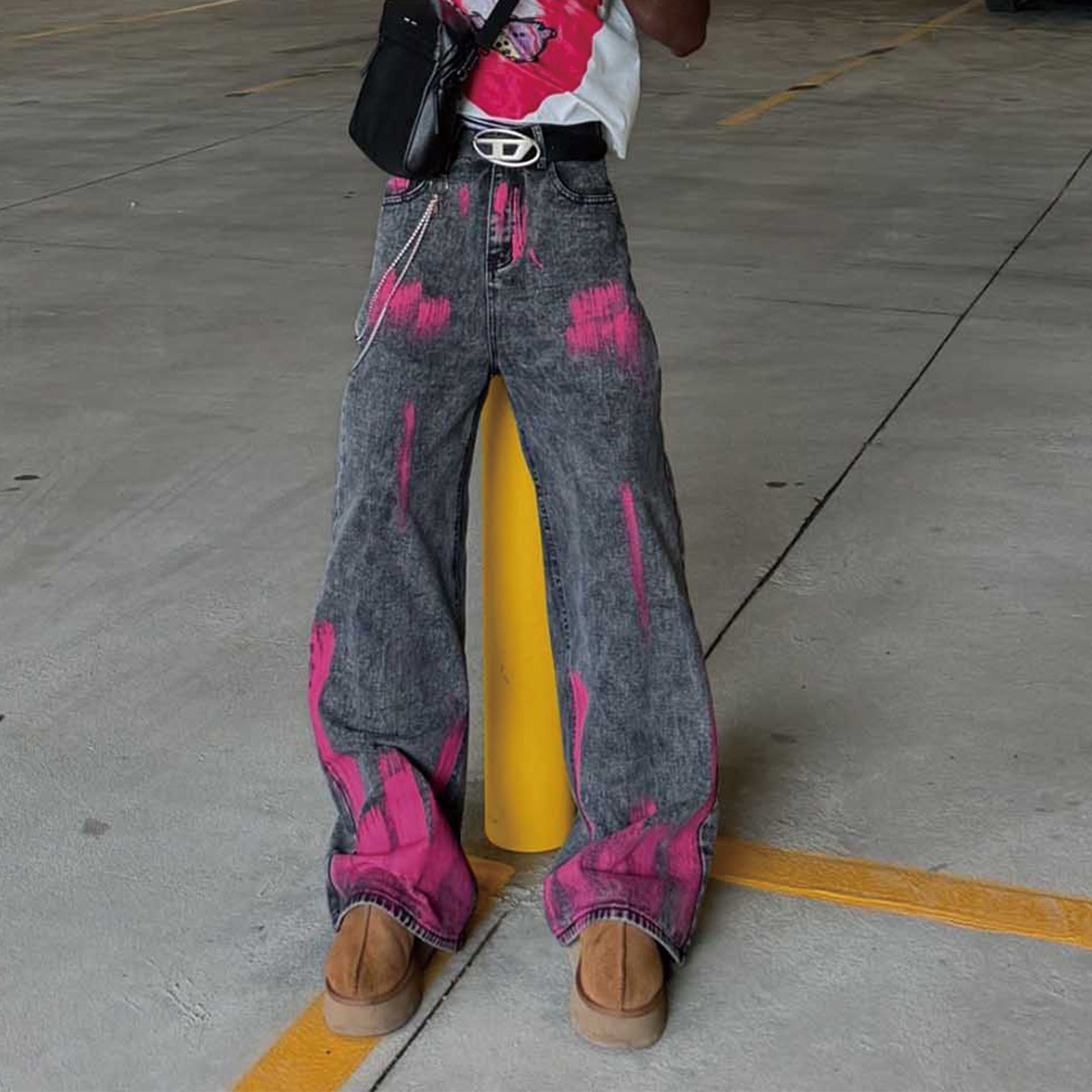 Graffiti Distressed Washed Baggy Jeans