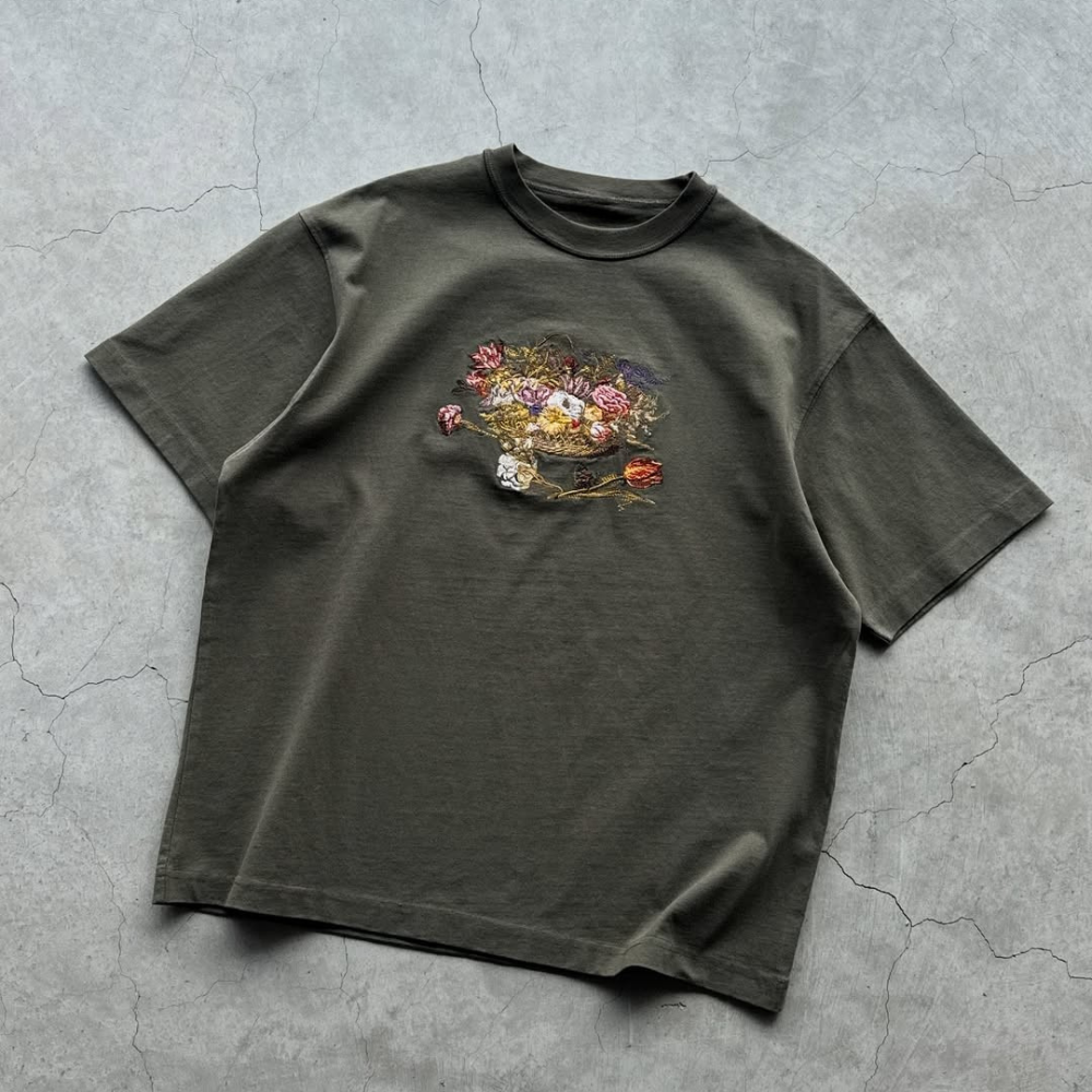 Embroidered Vintage Floral Still Life T-Shirt