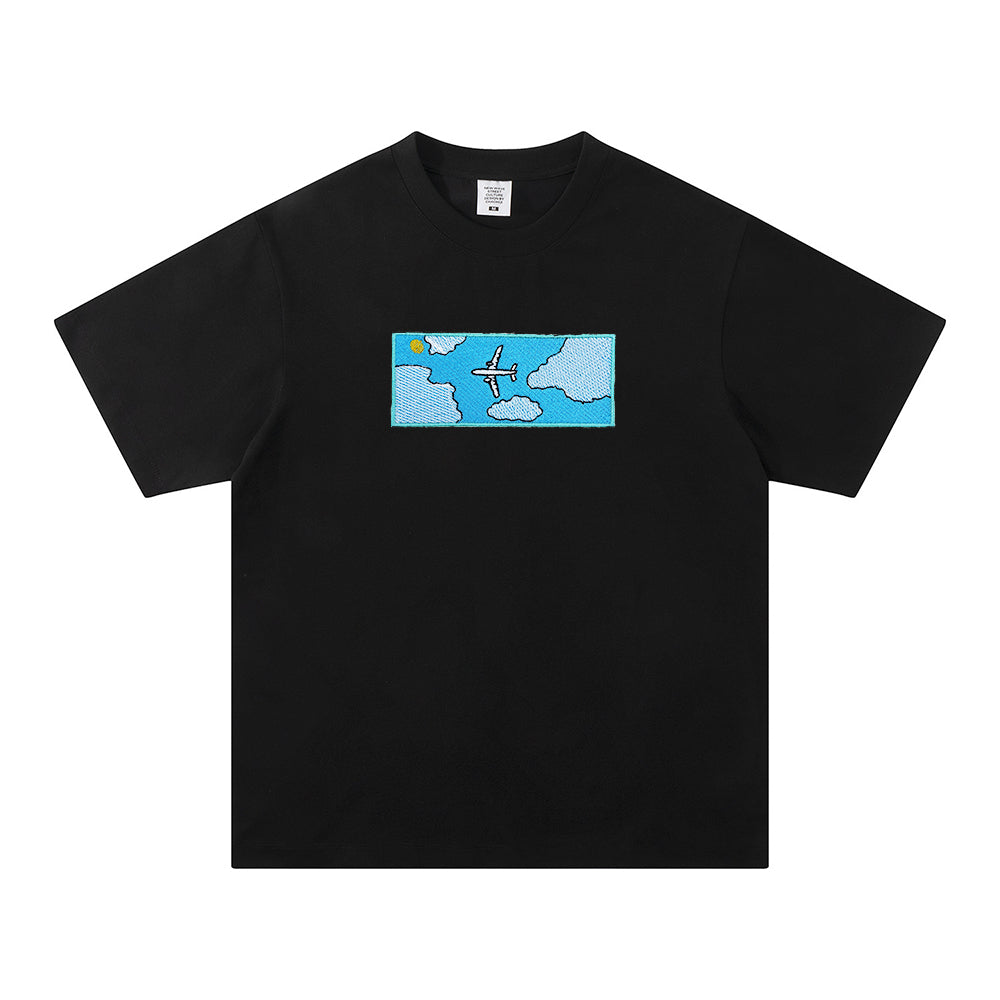 Airplane Pattern Embroidered Creative T-shirt
