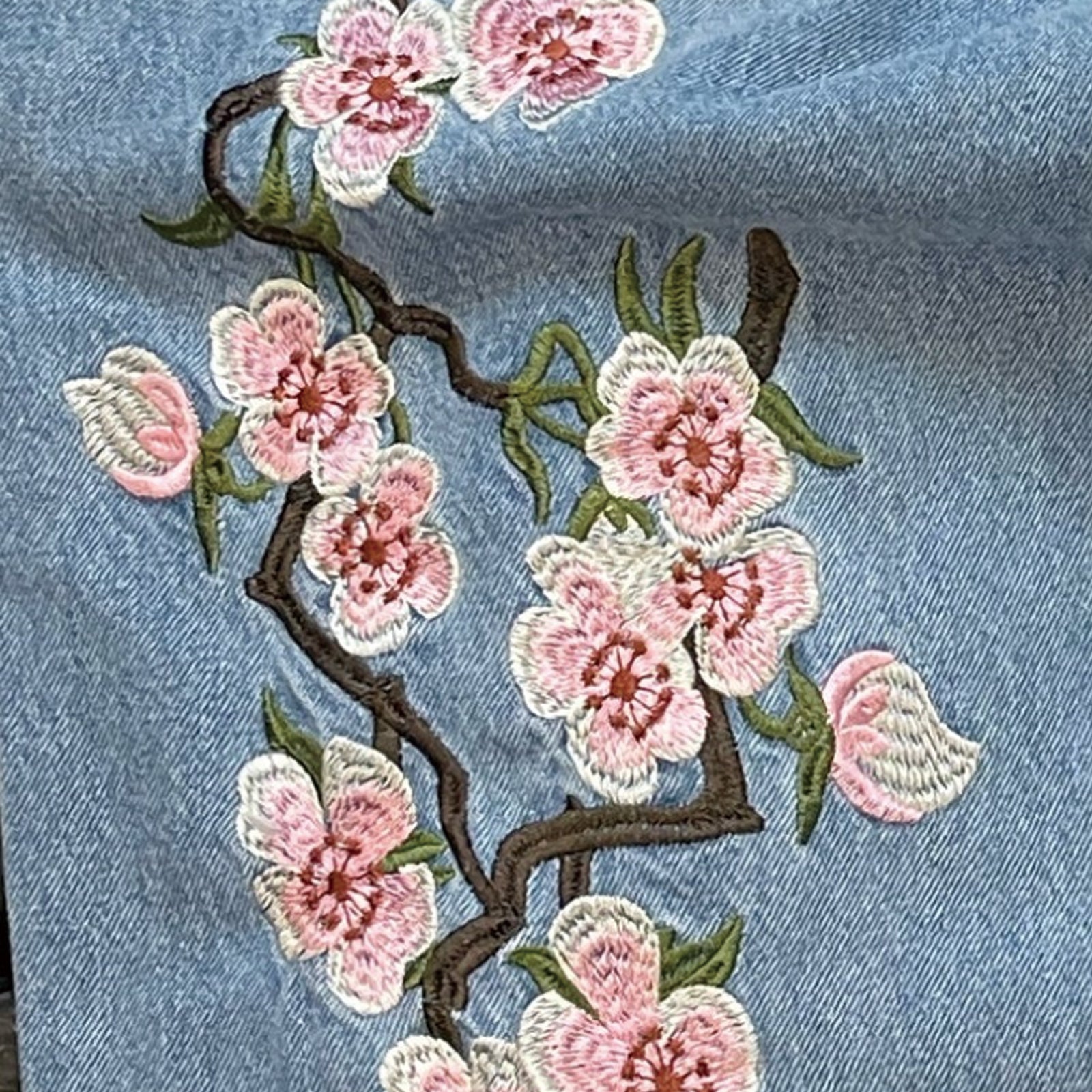 Embroidery Cherry Blossom Baggy Jeans