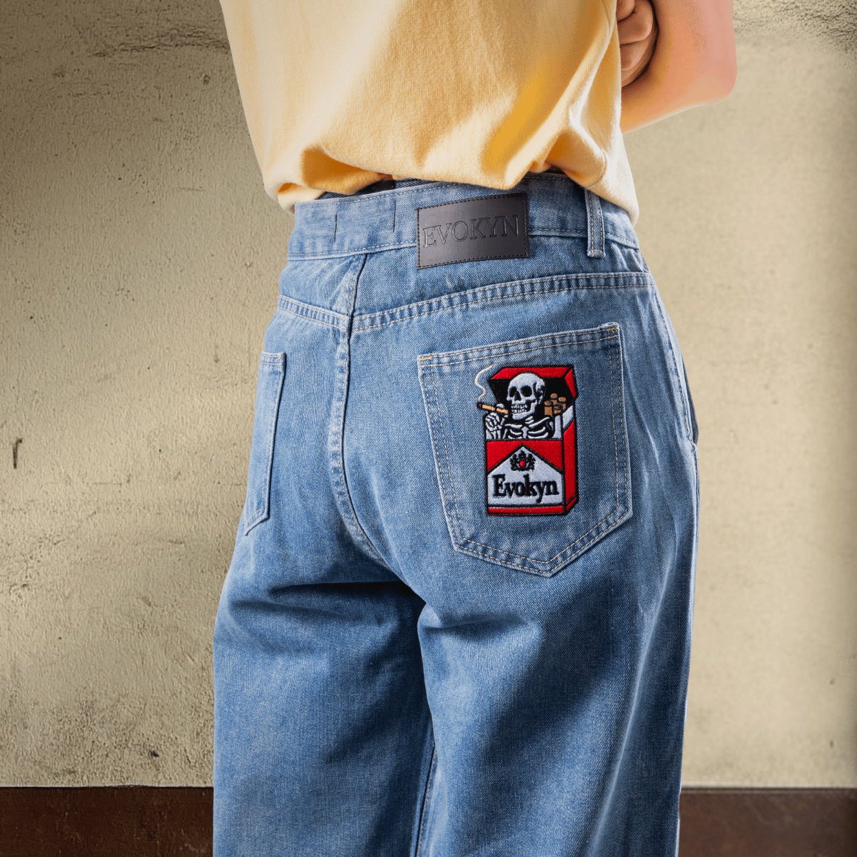 Embroidered Skeleton Cigarette Denim