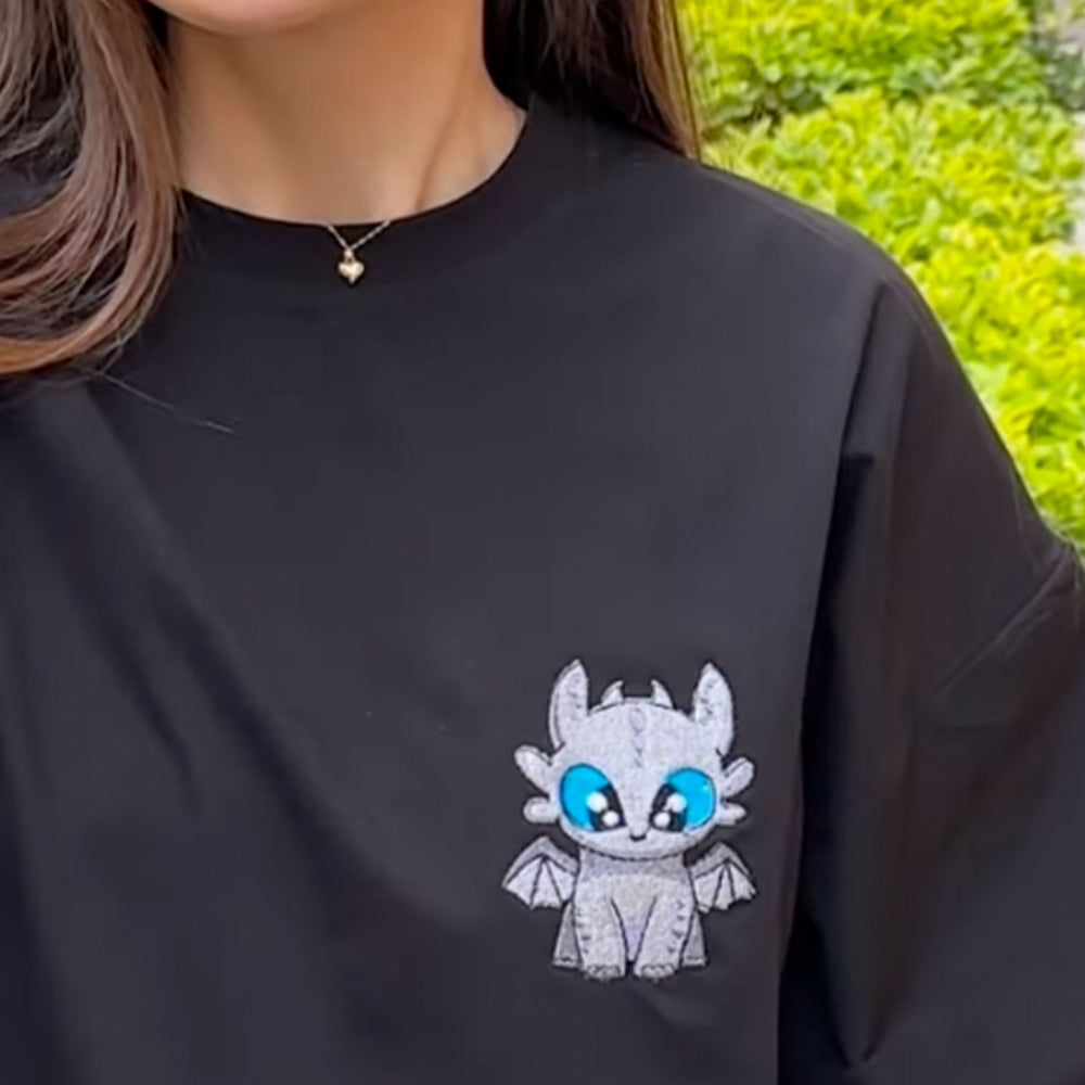 Chibi Dragon Embroidered Couple Tees
