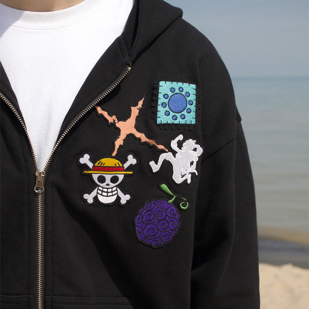 One Piece Collection Creative Graphic Embroidery Zip-Up Hoodie