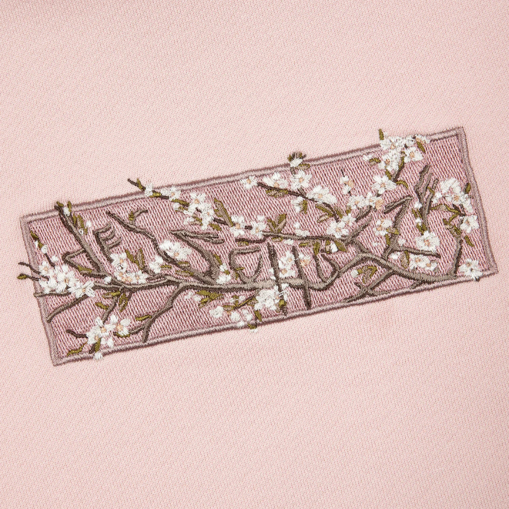 Embroidered Cherry Blossom Patch Pink Hoodie