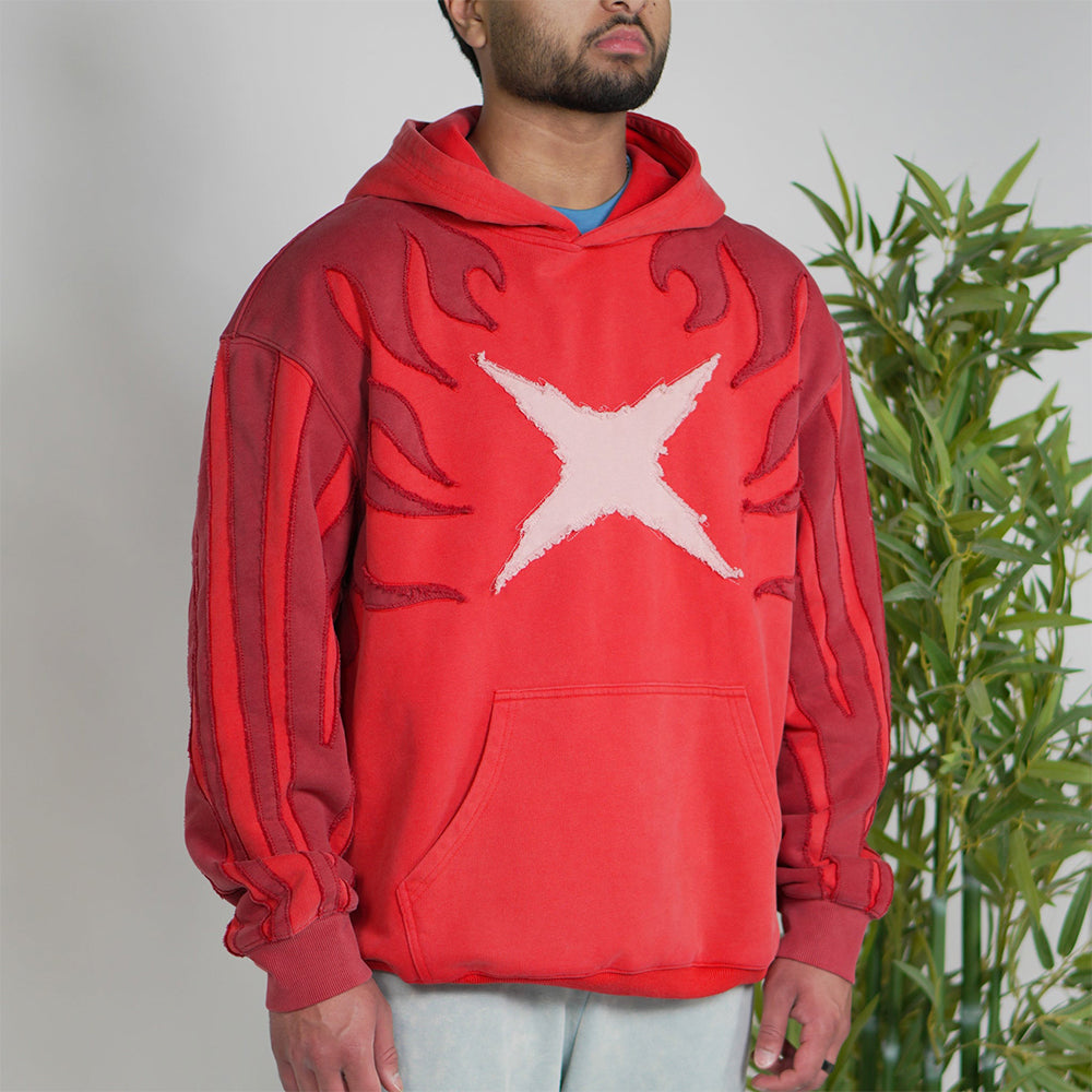 Bold Flame Lines & Ripped "X" Symbol Hoodie