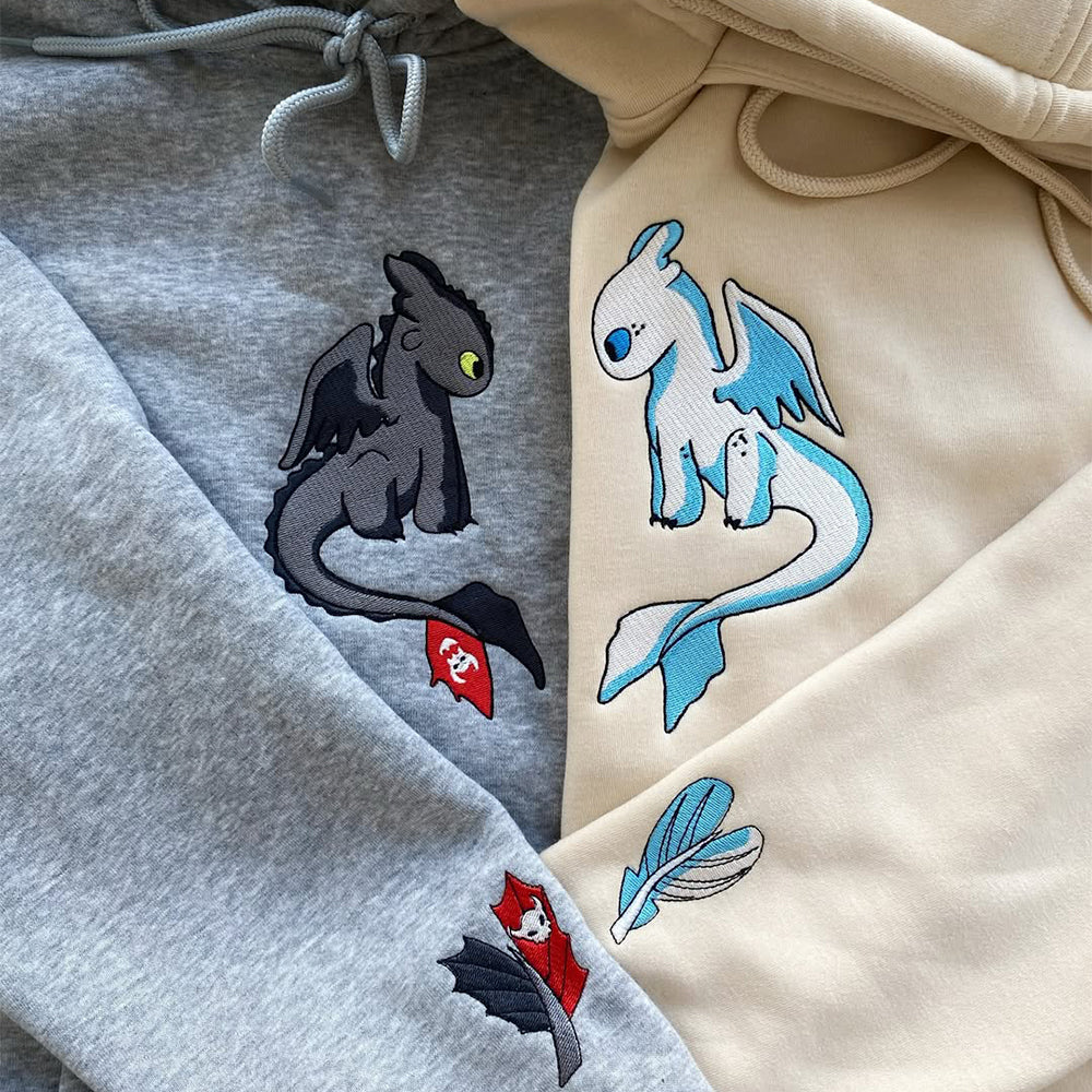 Night Fury And Light Fury Embroidered Hoodie
