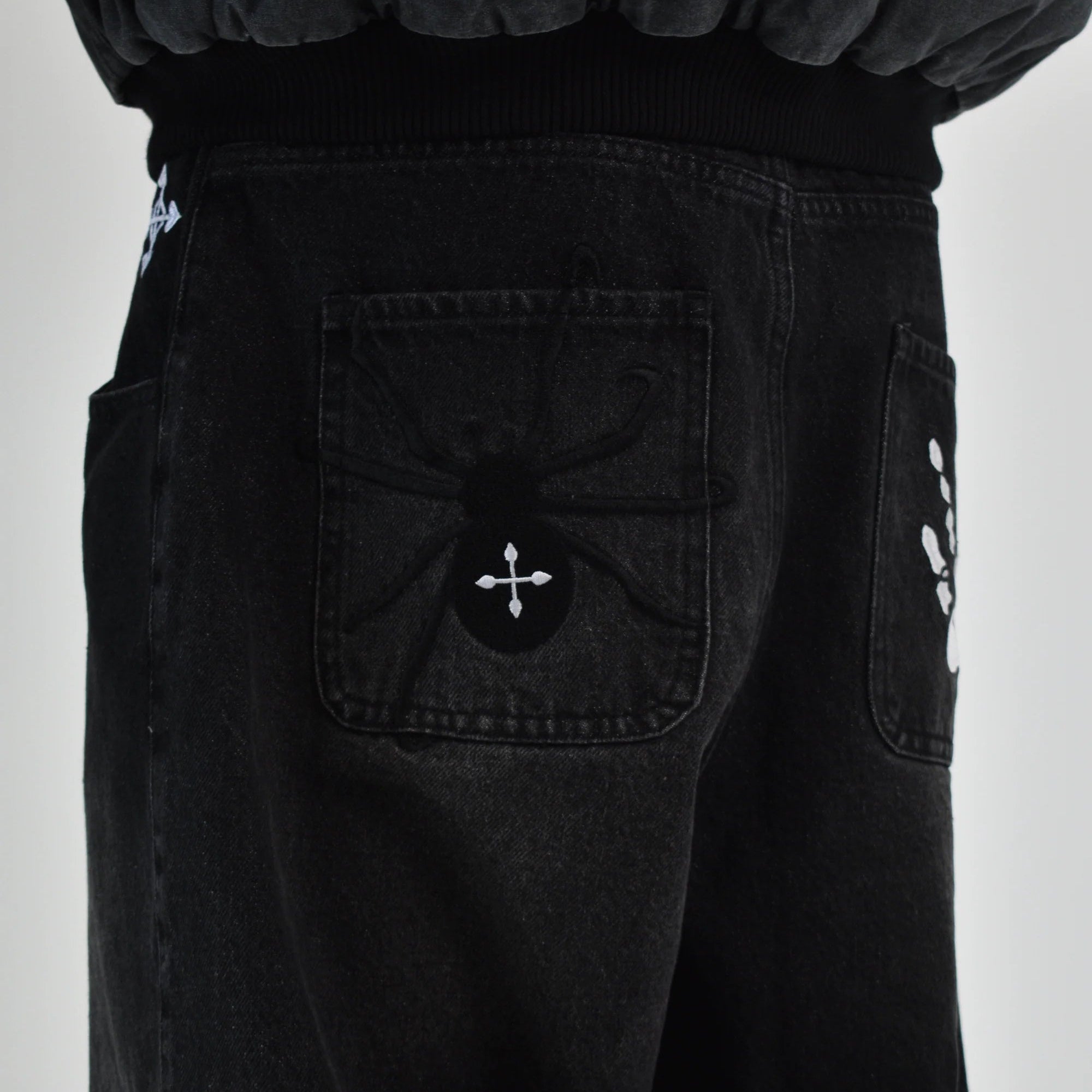 Spider and Handprint Embroidery with Streetwear Denim Pants