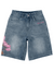 Embroidered Denim Shorts with Sakura Blossom Tree