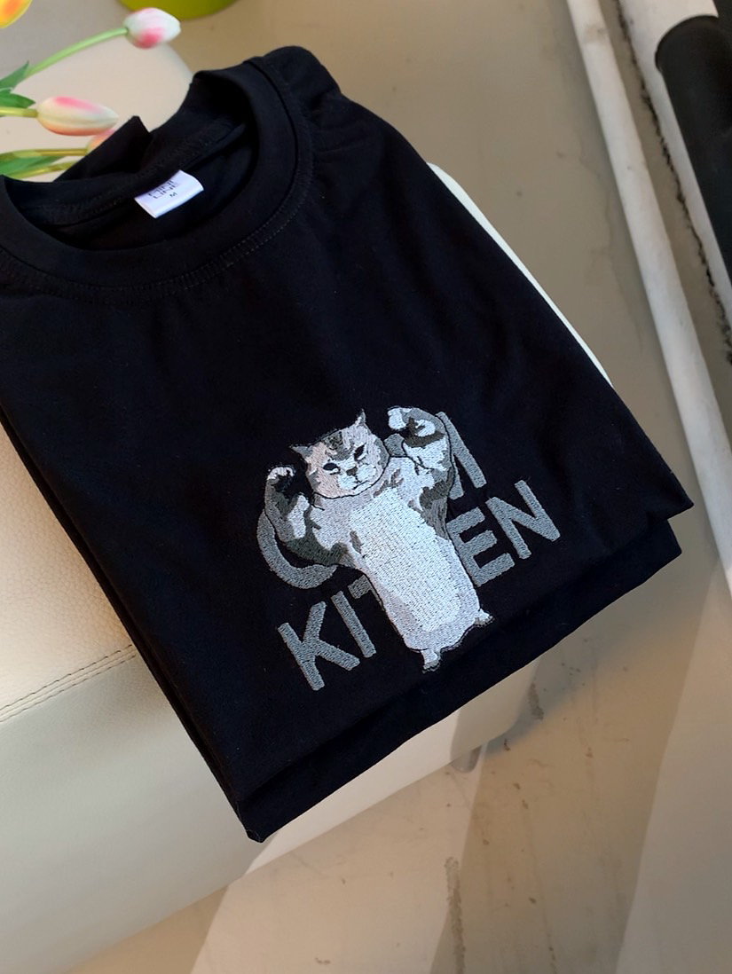 Workout Cat Embroidered Couple T-Shirts