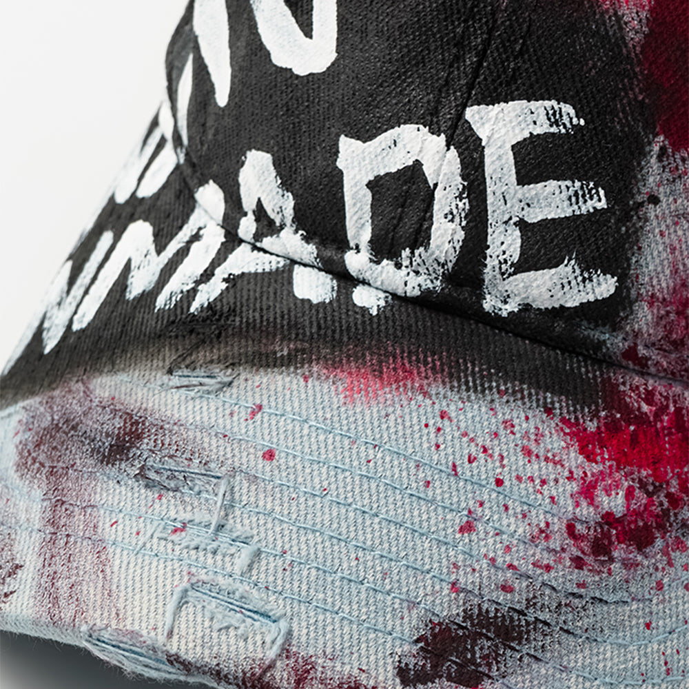 Hand-Painted Distressed Graffiti Cap with Blood Splatter
