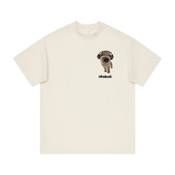Couple Earphone Dog Embroidered Tee