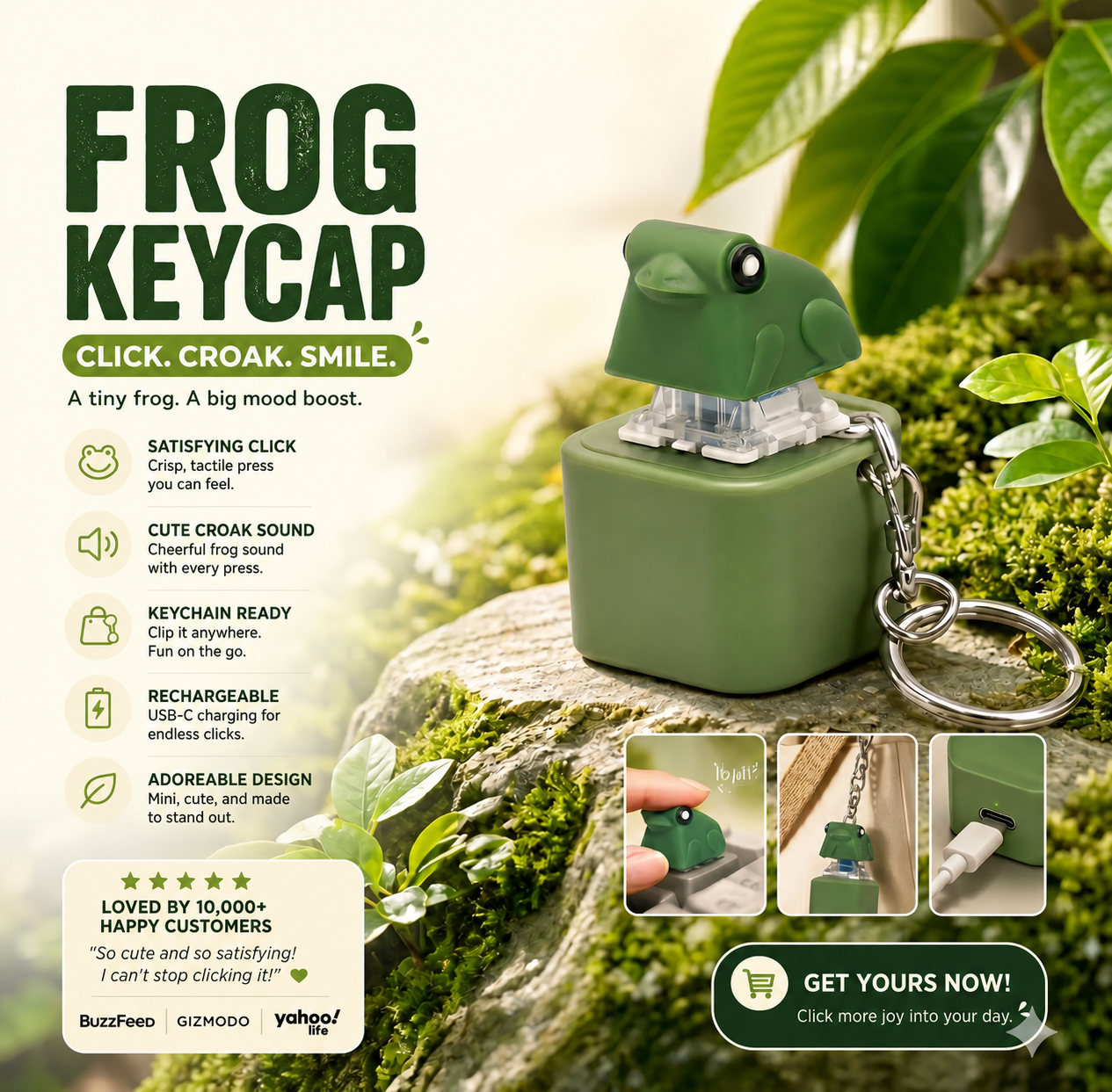 Rechargeable Frog Keycap Clicker Keychain – Cute Croak Sound Fidget Toy