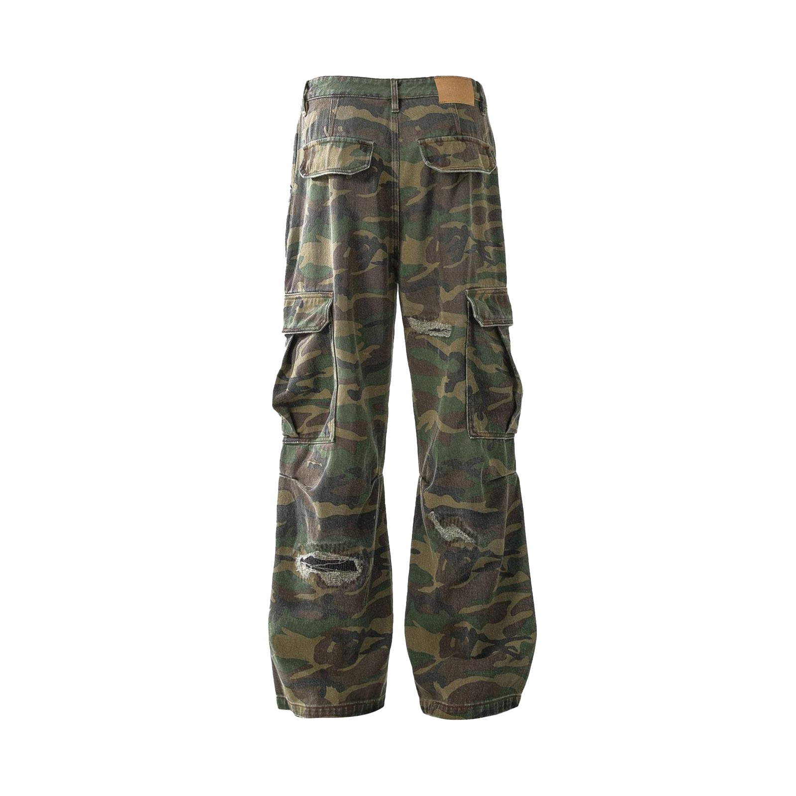 Ripped Camouflage Flared Cargo Pants