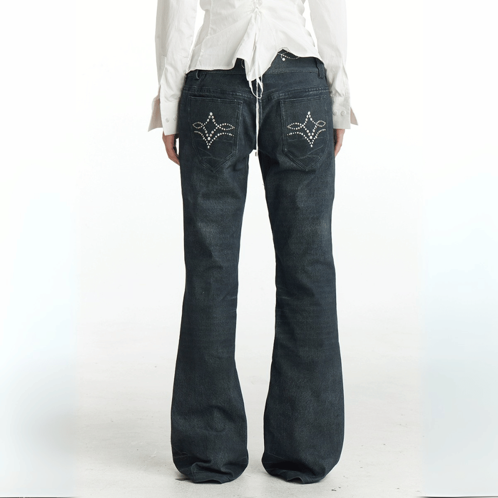 Vintage Flared Rhinestone Silhouette Jeans