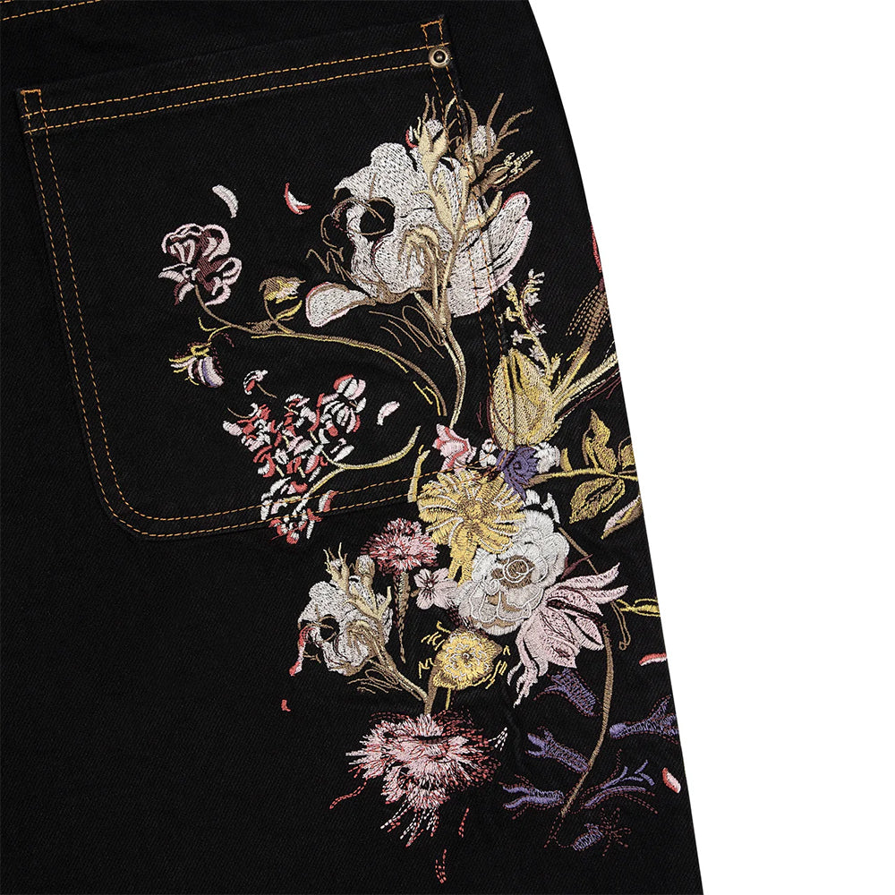 Embroidered Denim Jeans with Floral Bloom