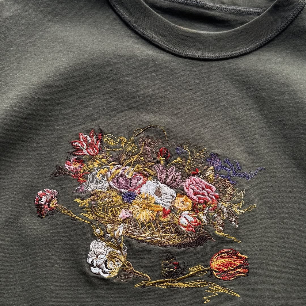 Embroidered Vintage Floral Still Life T-Shirt