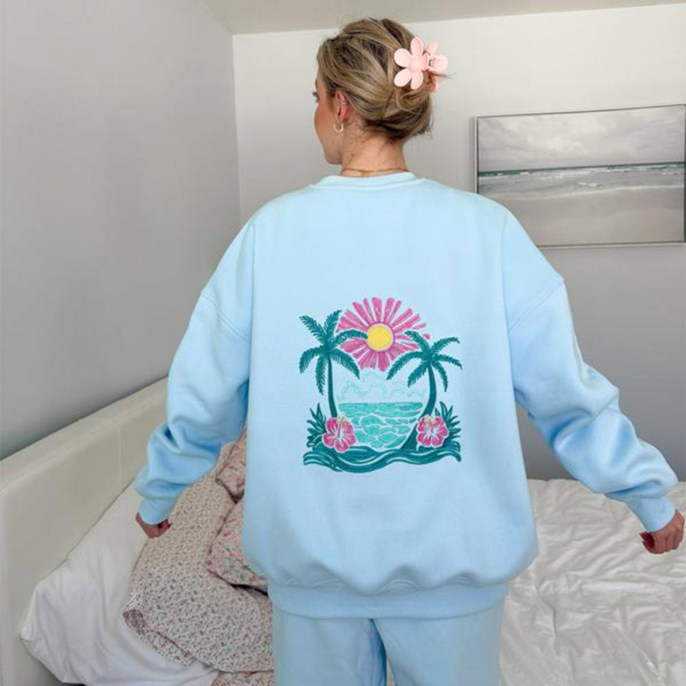 Beach Coconut Tree Embroidery Sweatshirt