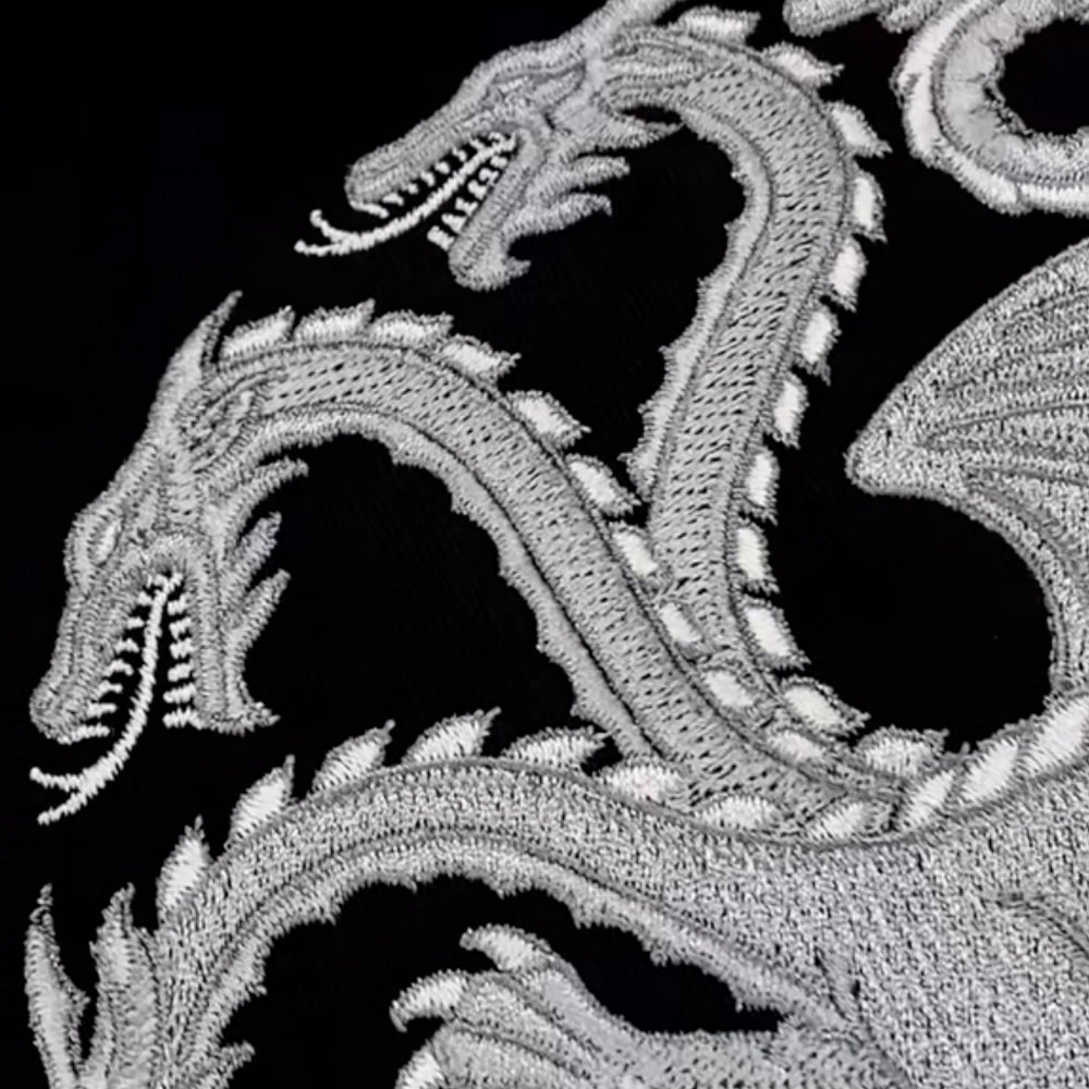 Three-headed Dragon Pattern Embroidered T-shirt