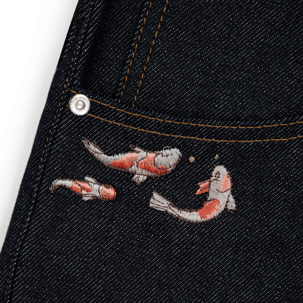 Embroidered Koi Fish Denim Jeans