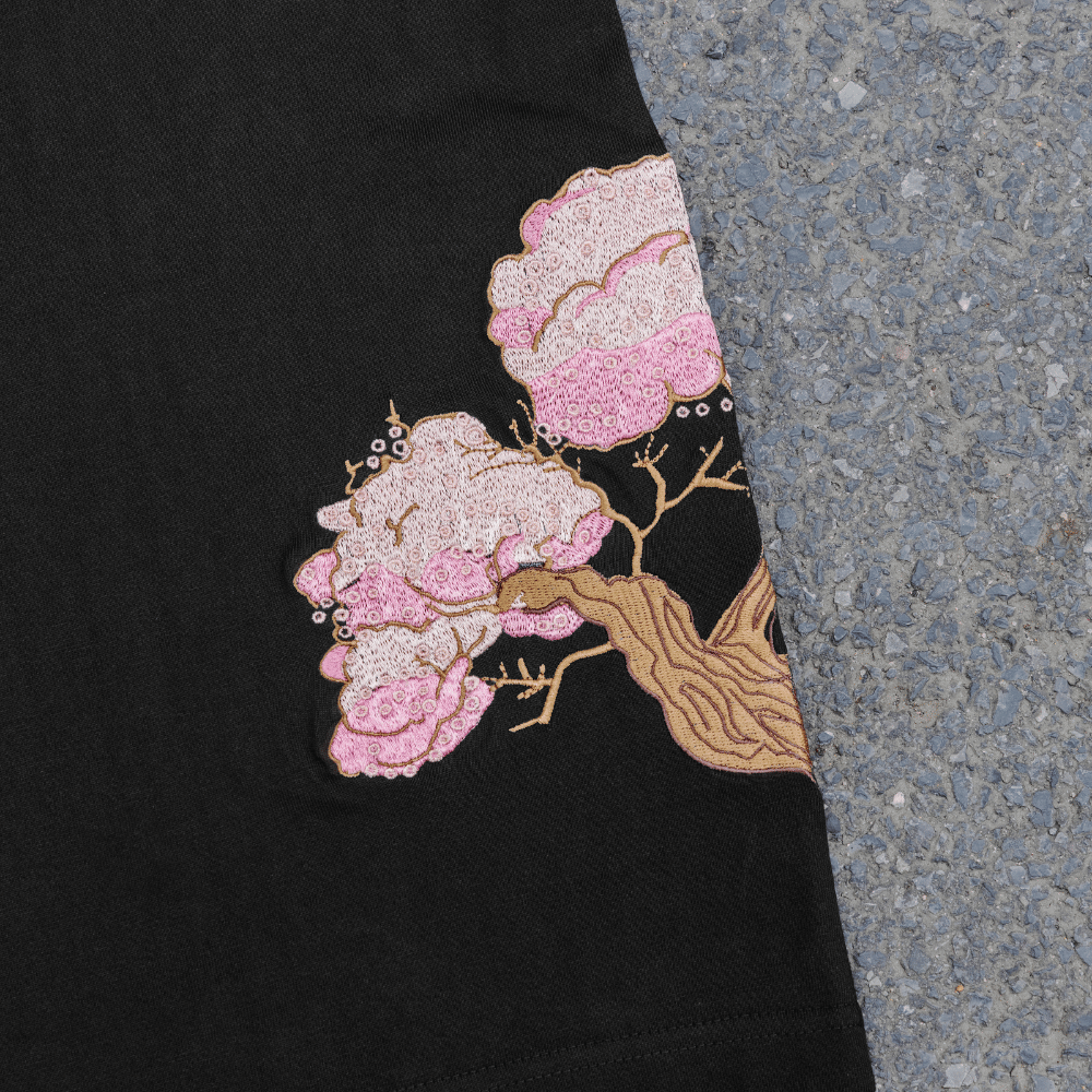 Embroidered Tee with Sakura Blossom Tree