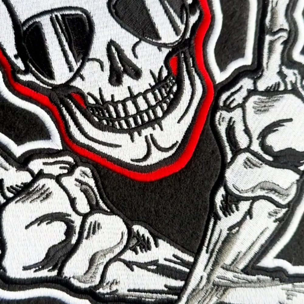 Skull Hand Gesture Embroidery Pattern T-Shirts
