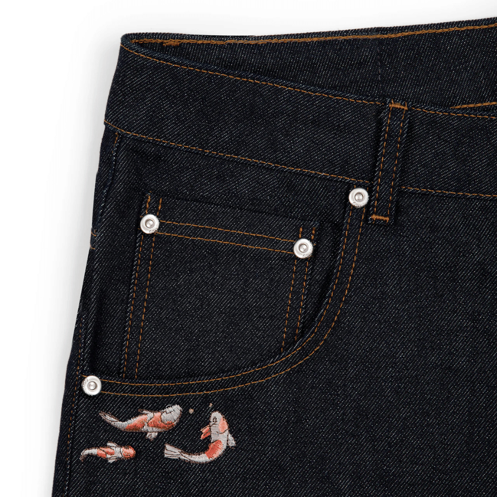 Embroidered Koi Fish Denim Jeans