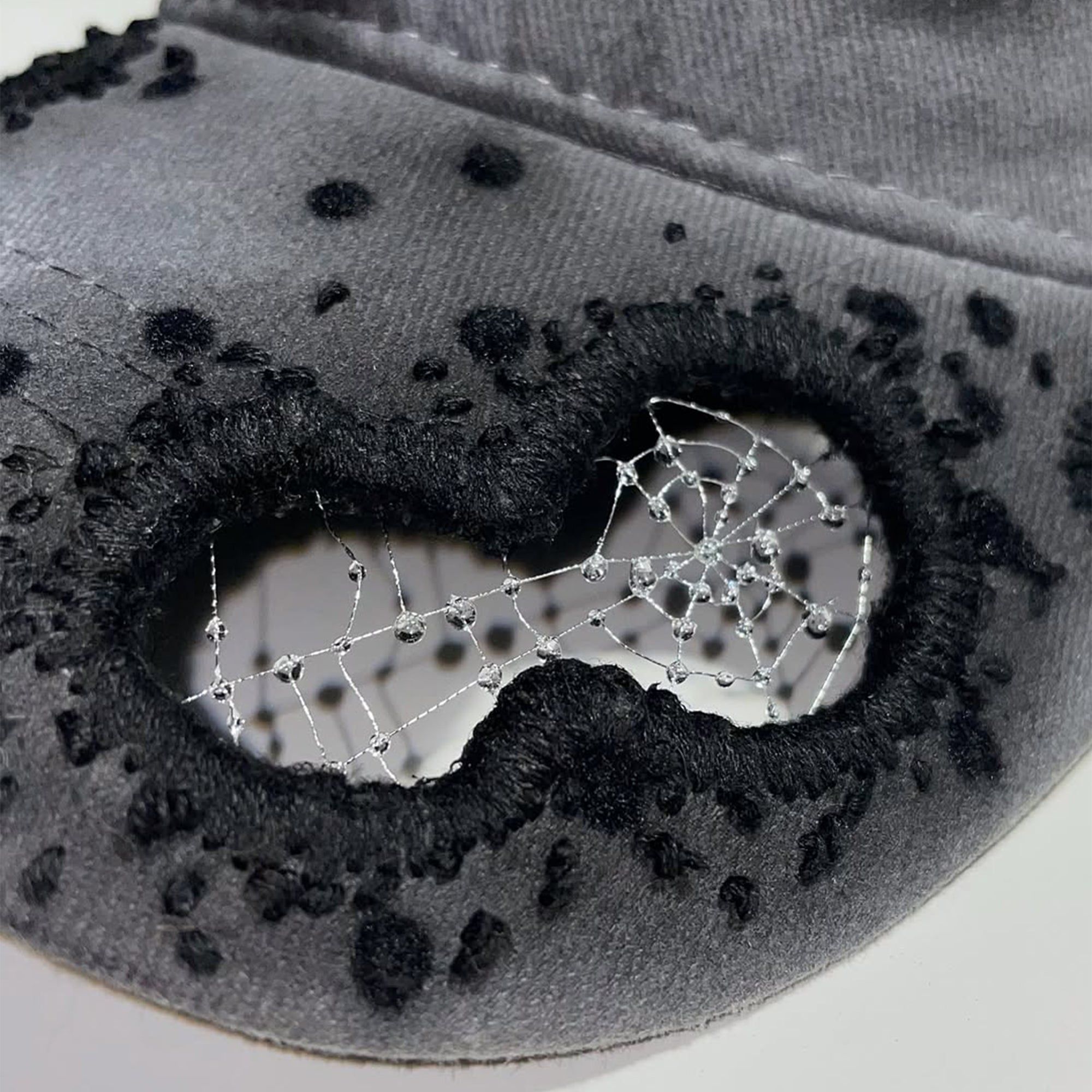 Dark Deconstructed Spiderweb Distressed Baseball Cap