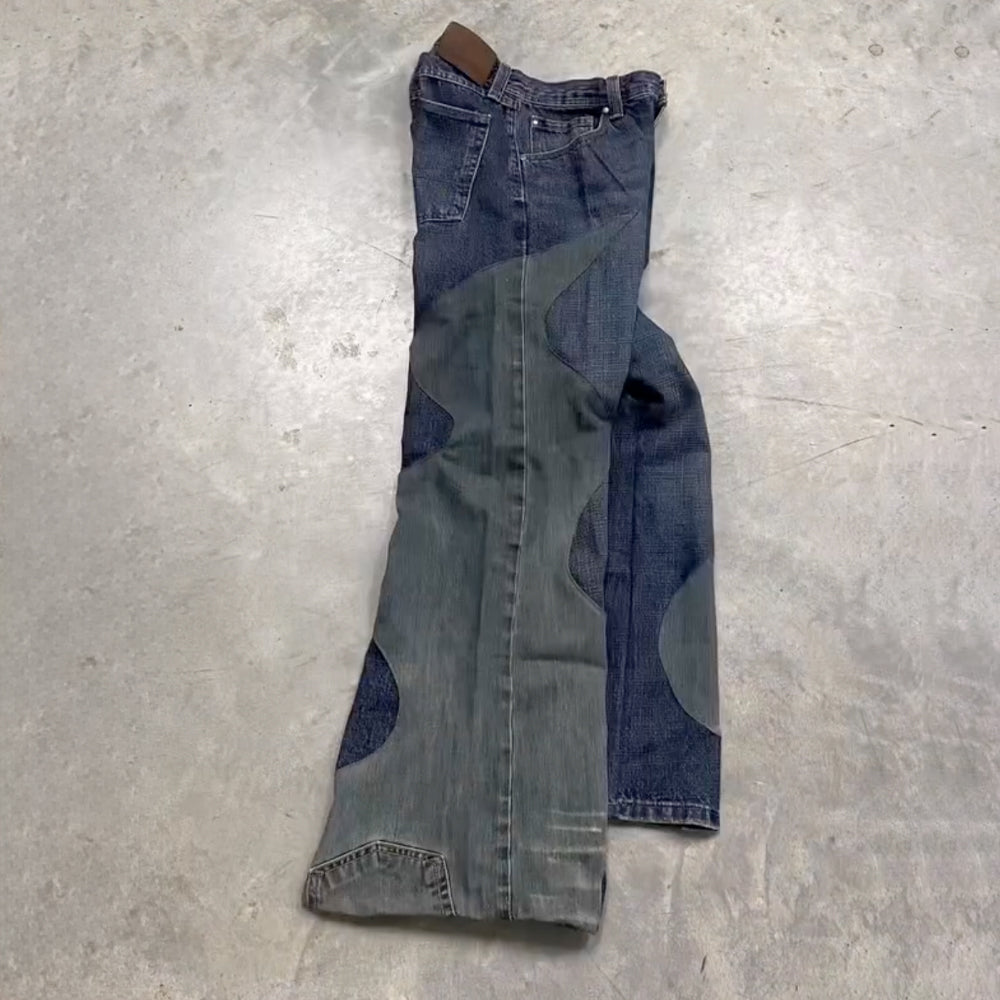 Contrast Panel Patchwork Jeans