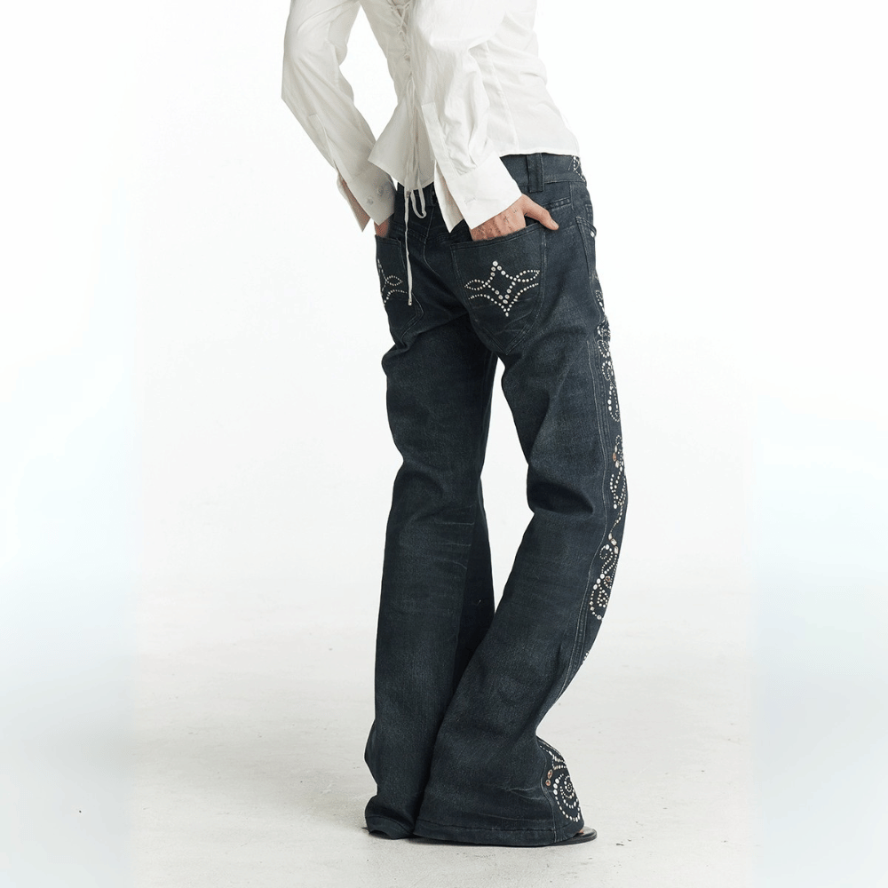 Vintage Flared Rhinestone Silhouette Jeans