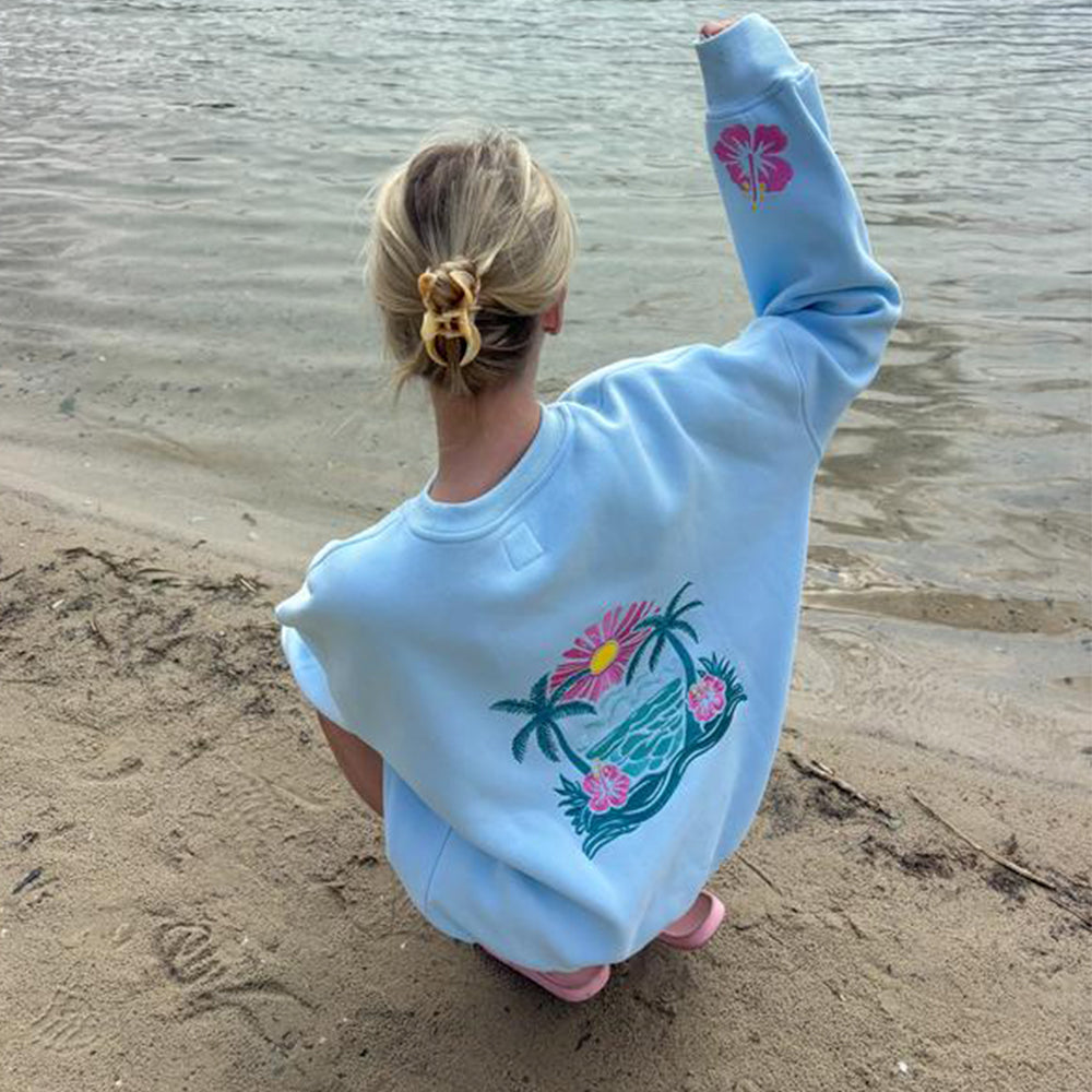 Beach Coconut Tree Embroidery Sweatshirt